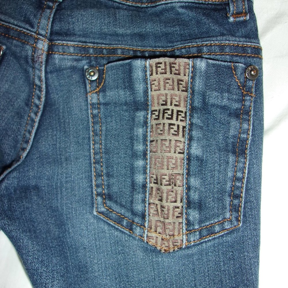 FENDI Girls Zucca Pocket Jeans Kids SZ 4T